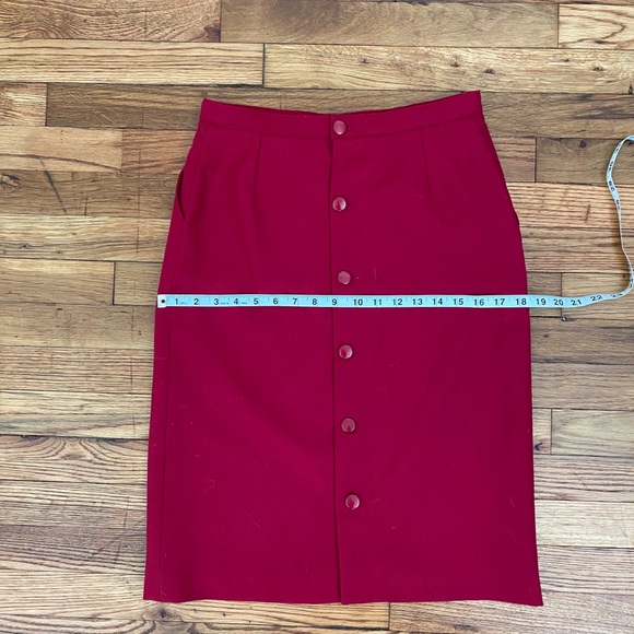Vintage French Red Button Back Wool Pencil Skirt - Picture 9 of 10